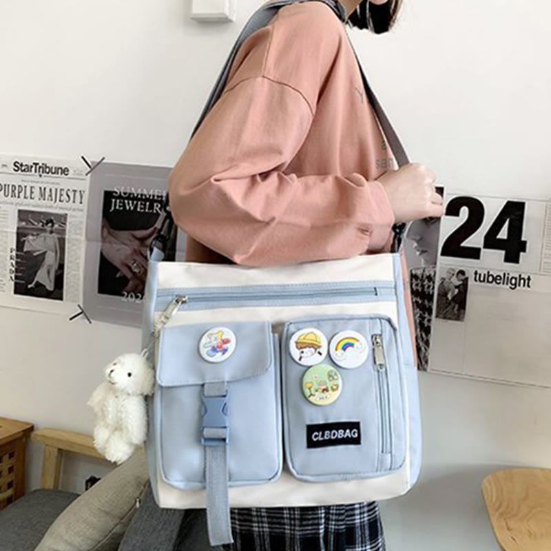 Large Capacity Student Handbag Zipper Nylon Messenger Bag