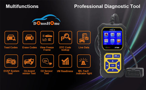 DonosHome OBD2-Scanner, Diagnose-Motorfehlercode-Lesegerät,  Batteriestandsanzeige, Voltmeter, Standbild, DTC-Suche, O2-Sensor, I/M-Bereitschaft,  Crangking-System, Testwagen seit 1996 - DonosHome - OBD2 scanner,Battery  tester,tuning,Car Ambient Lighting