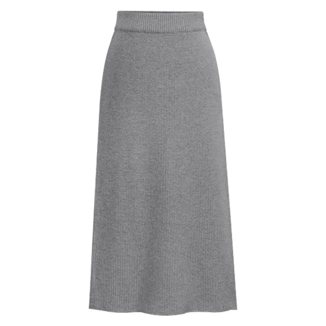 Oversized Women Knitted Skirt Autumn Winter Elastic High Waist Slim Back Open-Forked Plus Size Wool Sweater Skirts S-6XL