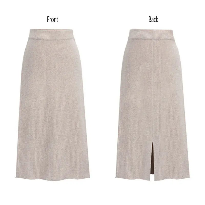 Oversized Women Knitted Skirt Autumn Winter Elastic High Waist Slim Back Open-Forked Plus Size Wool Sweater Skirts S-6XL