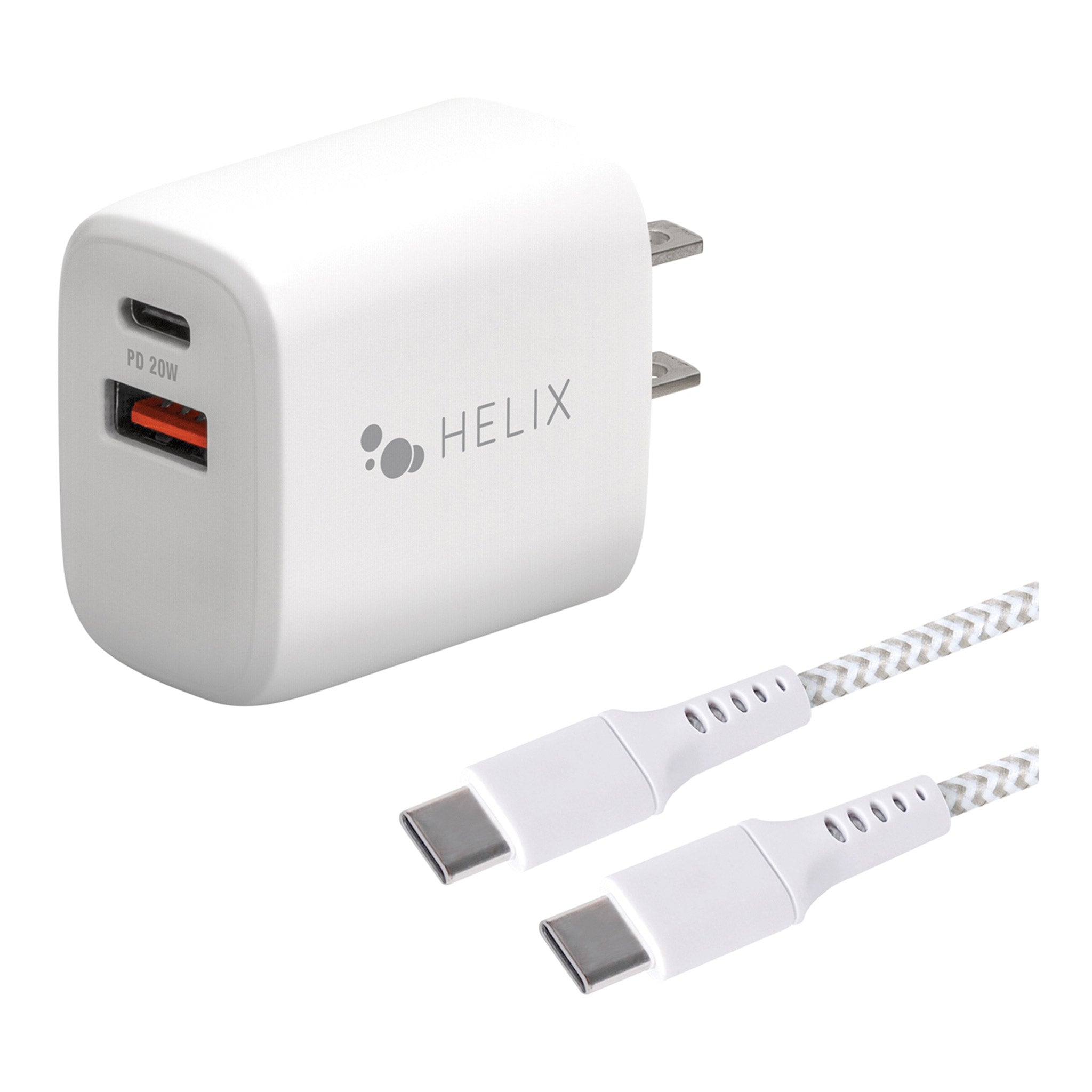 Helix ETHNBC20C 20W 2-Port USB Power Delivery Wall Charger and 5ft Braided USB-C Cable