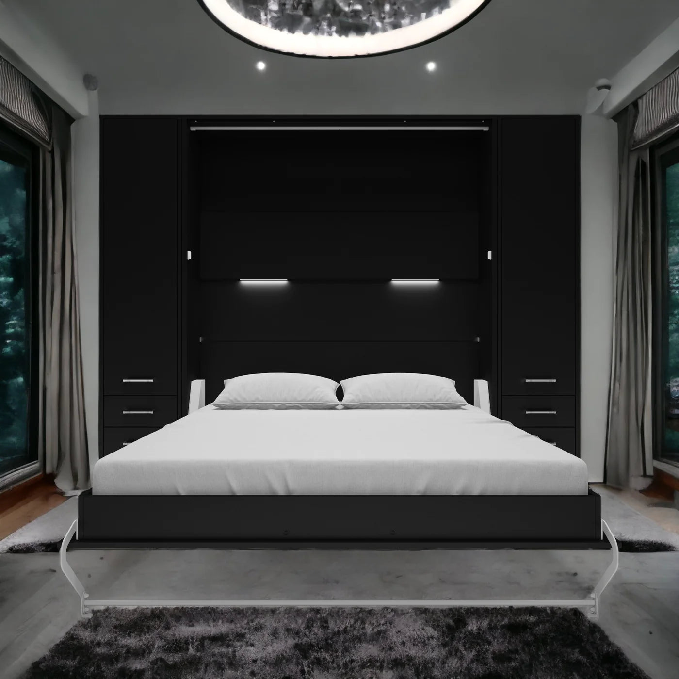 Maxima House Invento Murphy Bed Vertical European Queen Size with 2 Cabinets IN160V-07BL