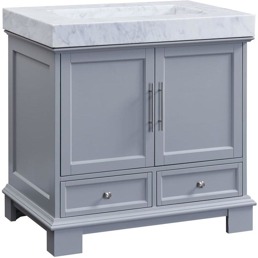 Silkroad Exclusive 36' Carrara White Marble Top Single Sink Bathroom Vanity - C05036GC_T0236WSC