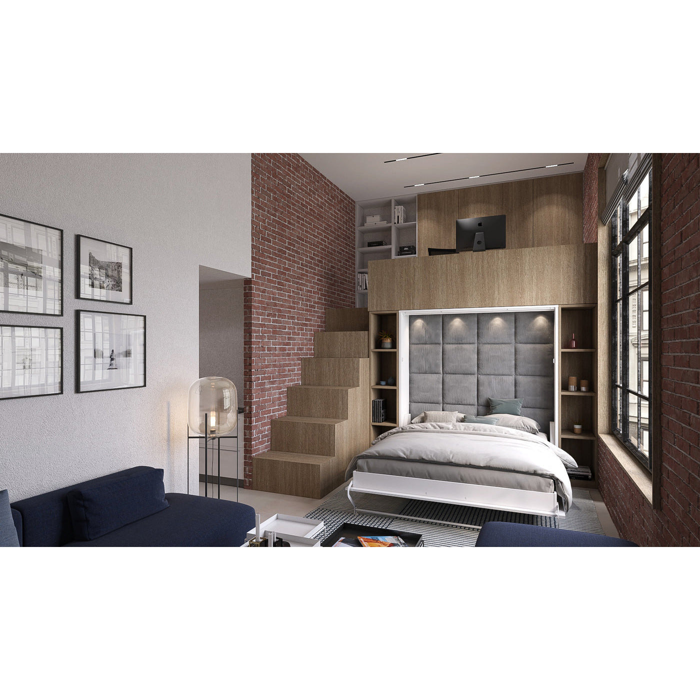 Maxima House Invento Murphy Bed Vertical Wall Bed European King Size with LED and Mattress Included IN-22