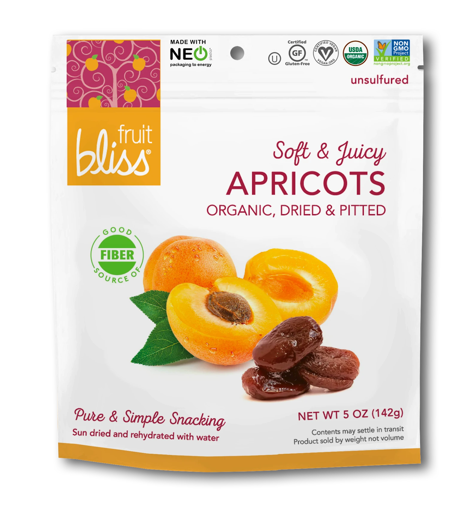 Fruit Bliss - Organic, Dried & Pitted Apricots, 5 oz | Pack of 6