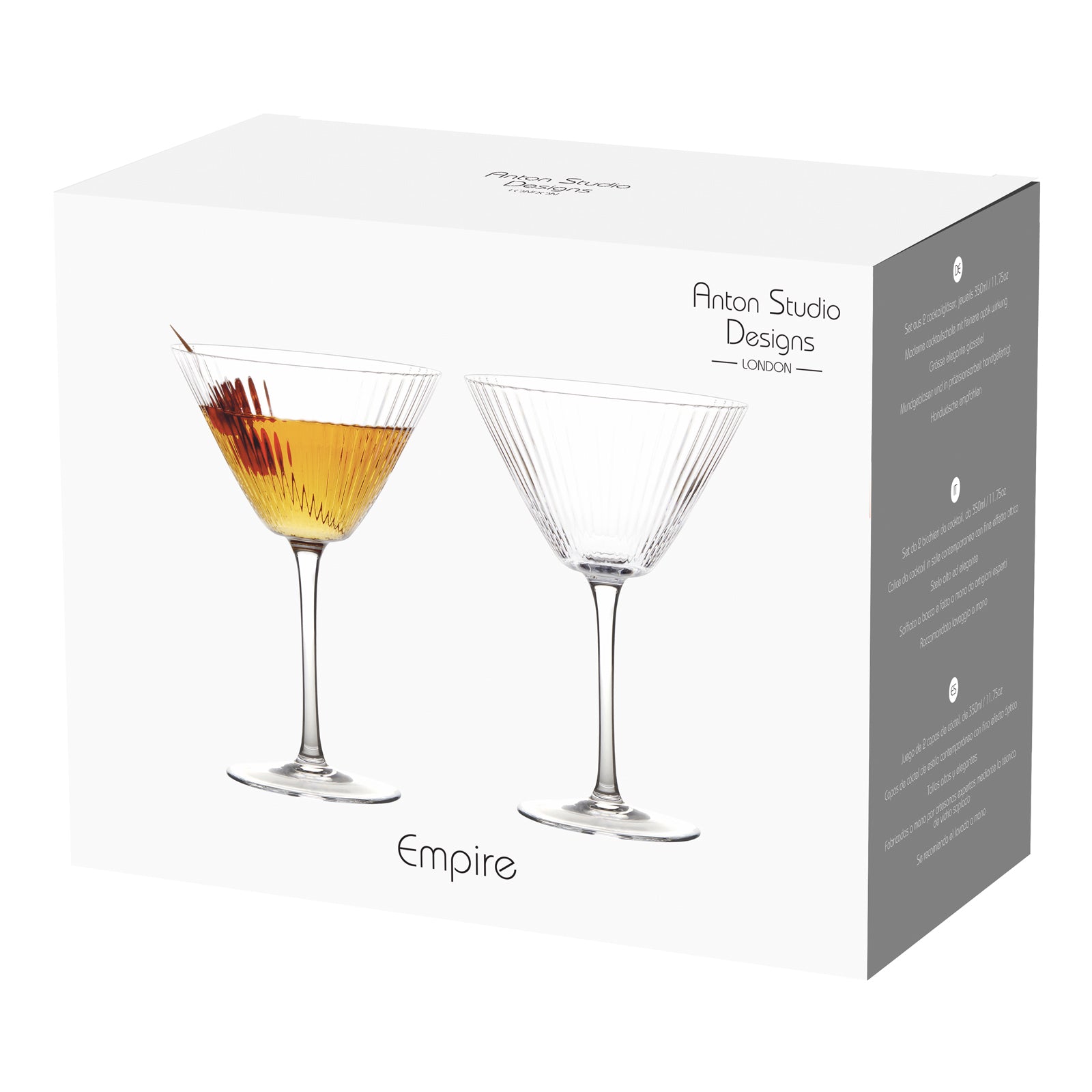 Anton Studio Designs Empire Clear Ribbed Cocktail Glasses, Set of 2