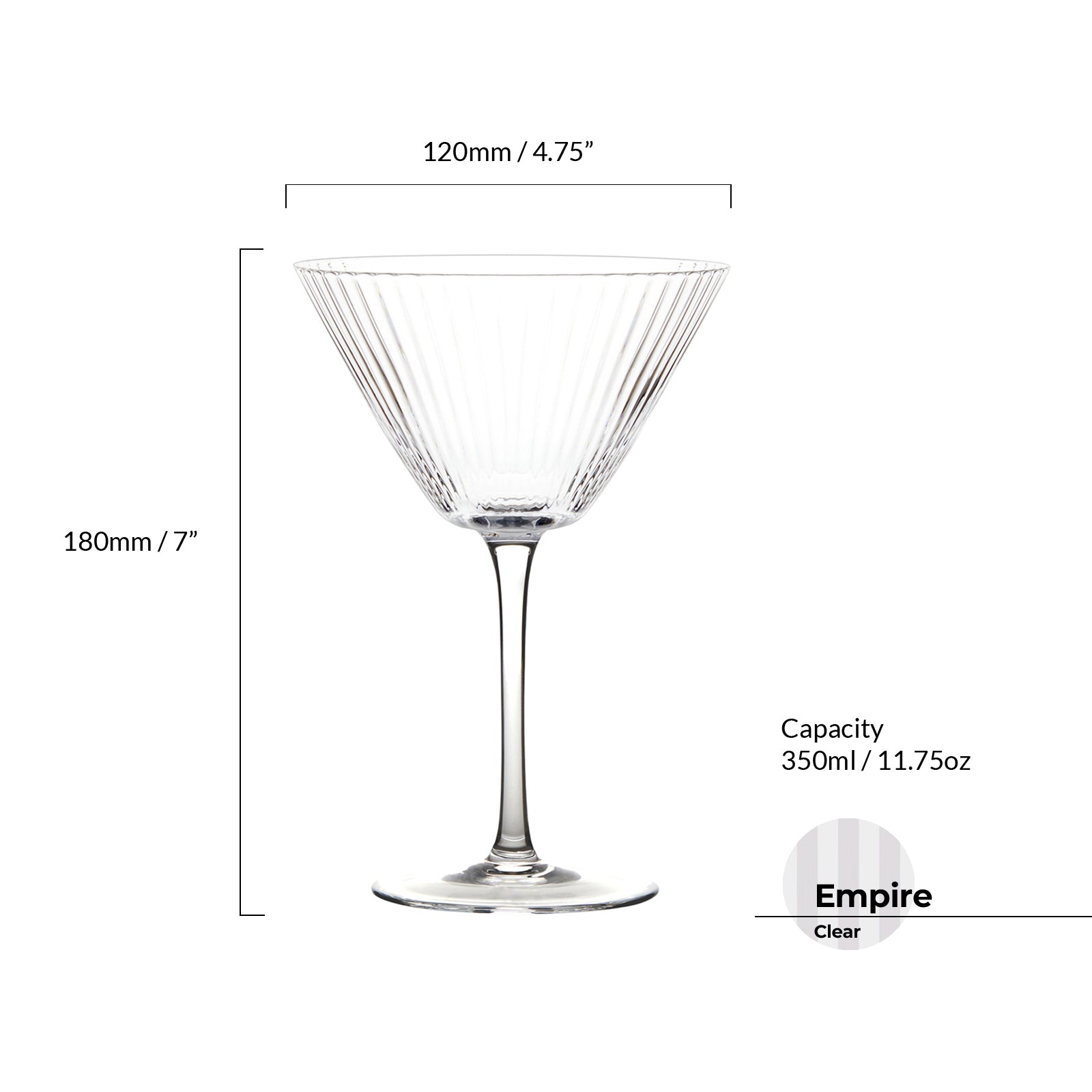 Anton Studio Designs Empire Clear Ribbed Cocktail Glasses, Set of 2