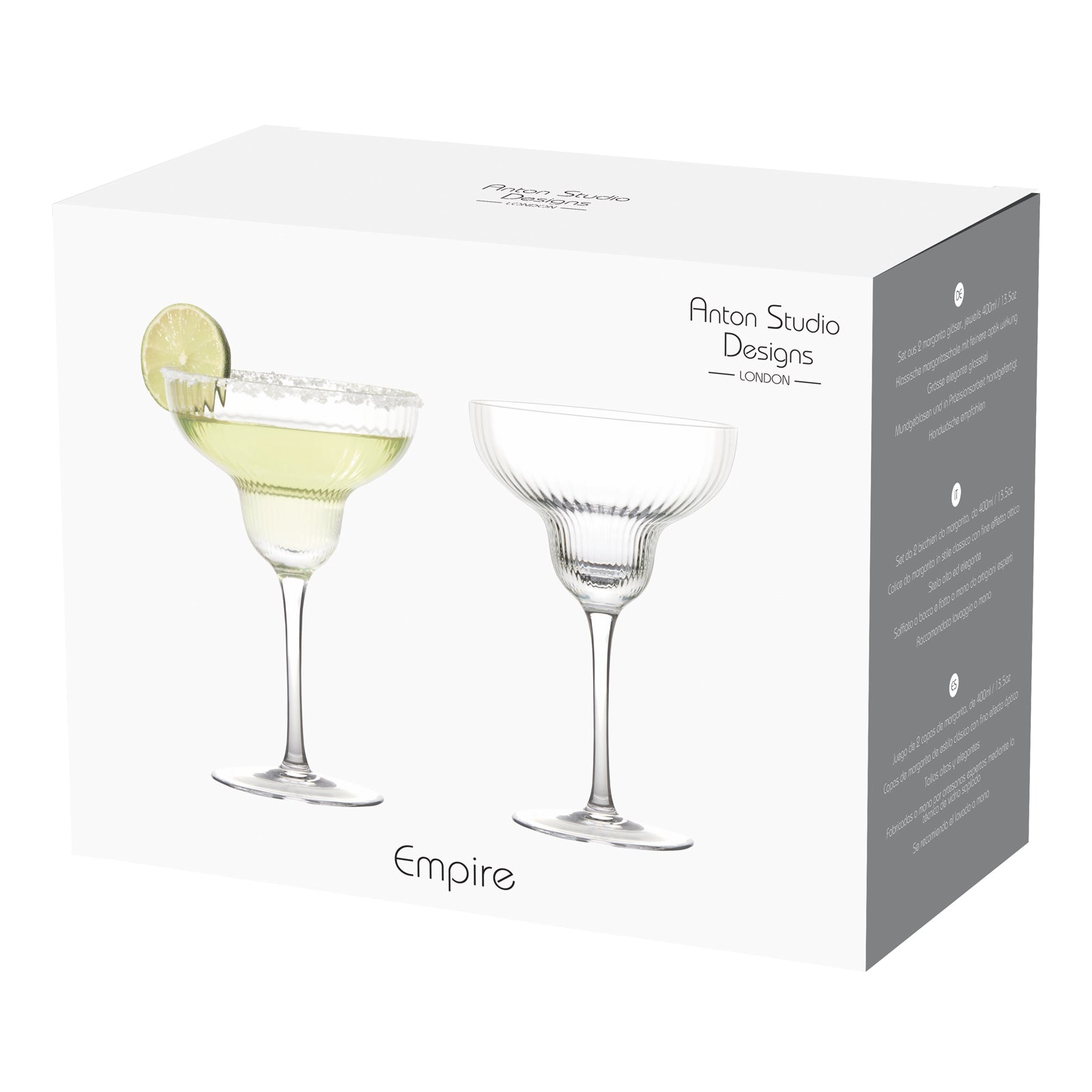 Anton Studio Designs Empire Clear Ribbed Margarita Glasses, Set of 2