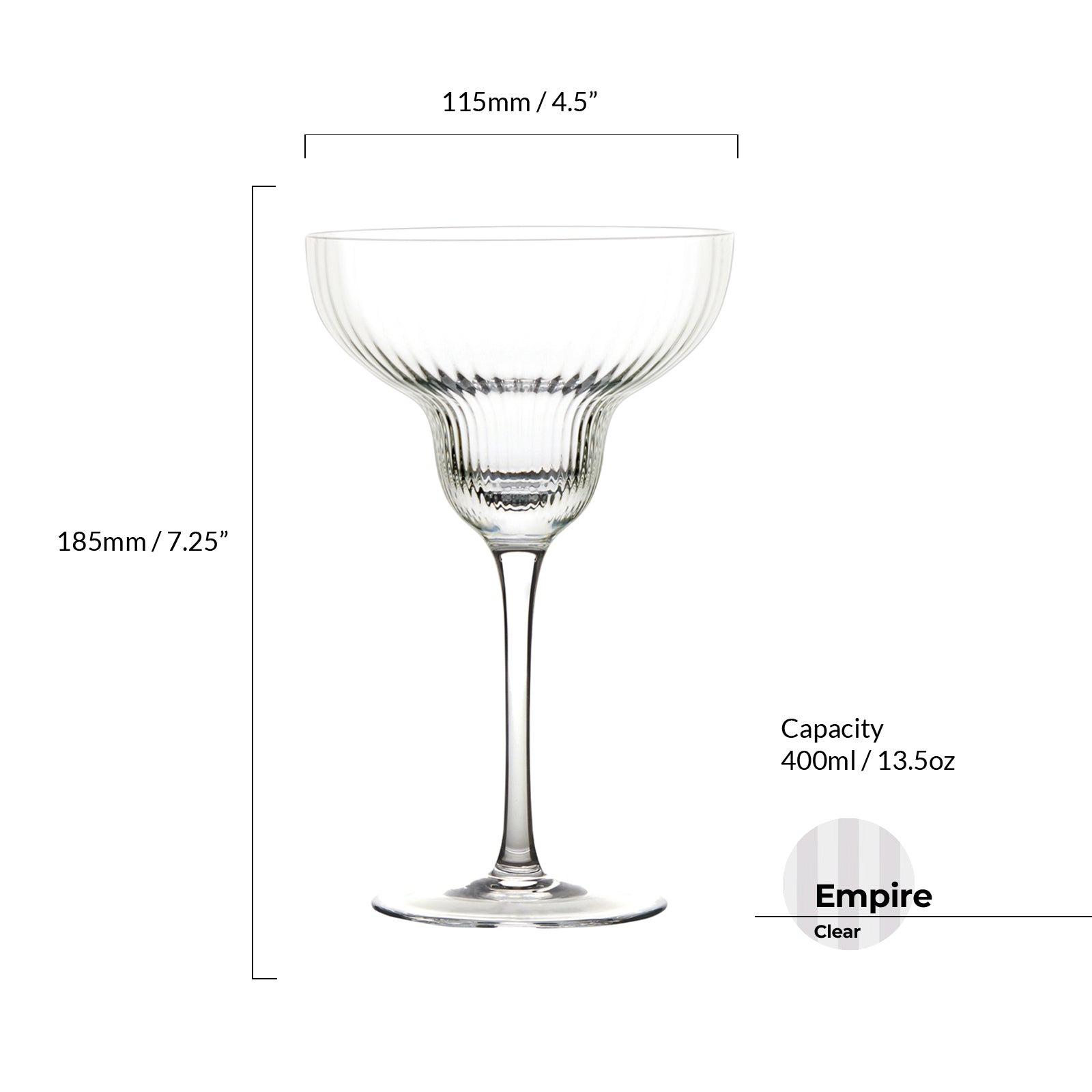 Anton Studio Designs Empire Clear Ribbed Margarita Glasses, Set of 2