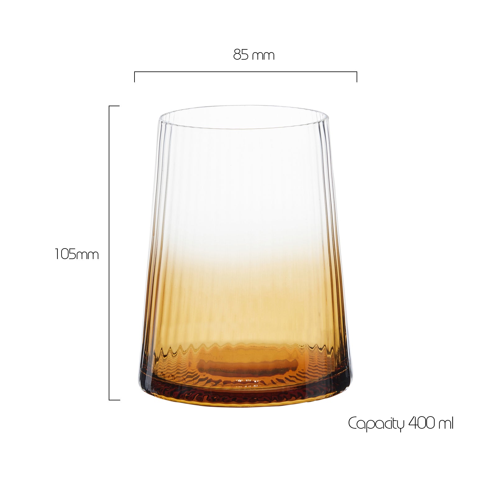 Anton Studio Designs Empire Amber Ribbed Double Old Fashioned Glasses, Set of 2