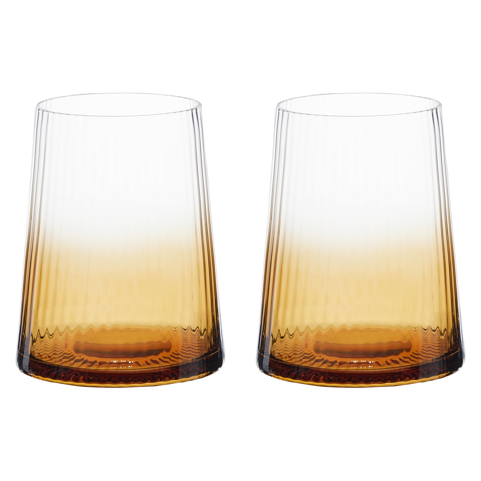 Anton Studio Designs Empire Amber Ribbed Double Old Fashioned Glasses, Set of 2