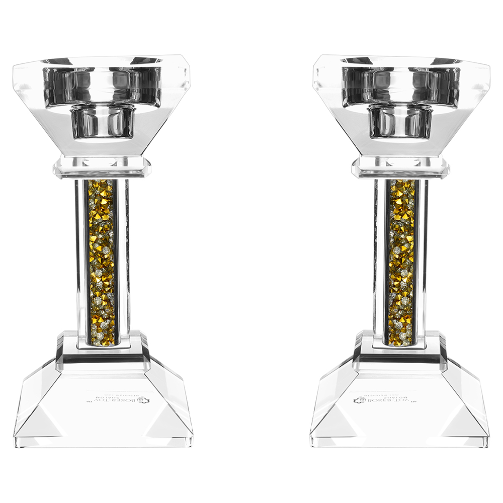 Caesarea Square Candlesticks with Crushed Gemstones, Set of 2