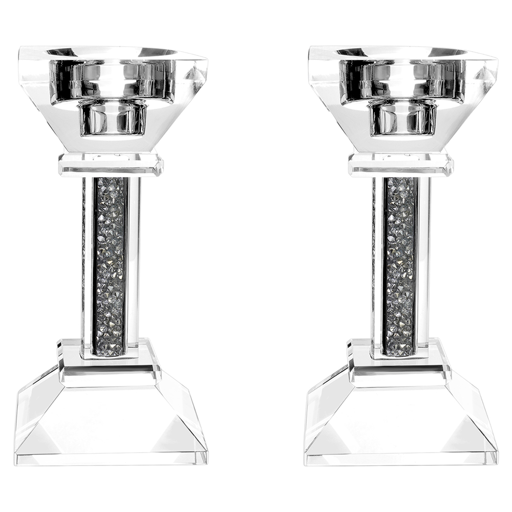 Caesarea Square Candlesticks with Crushed Gemstones, Set of 2