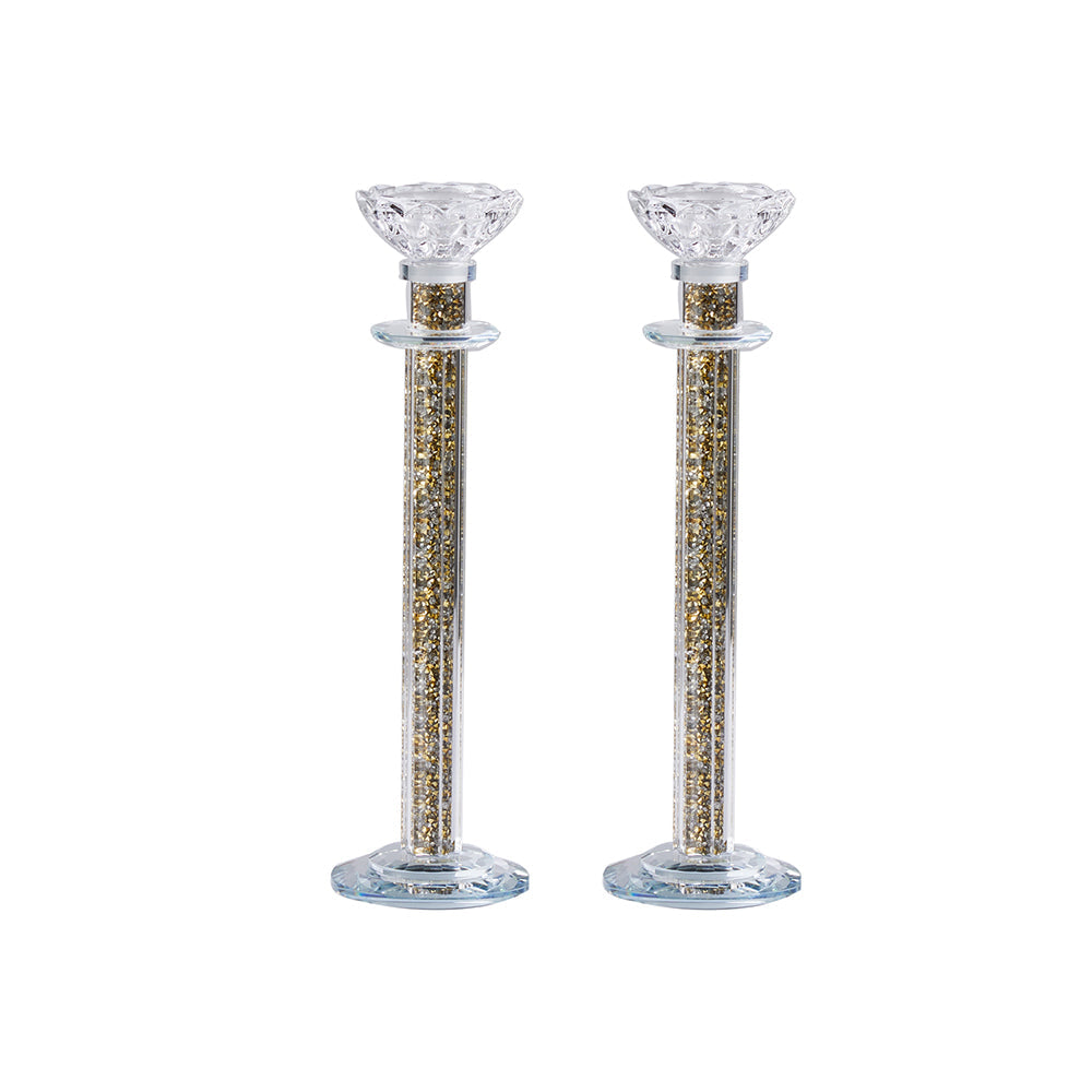 Caesarea Crystal Candlesticks with Crushed Stones, Set of 2