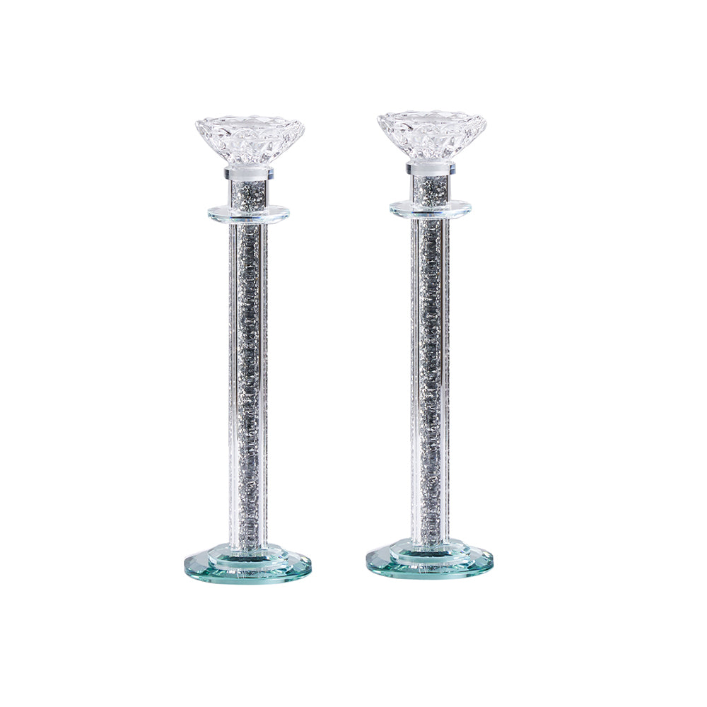 Caesarea Crystal Candlesticks with Crushed Stones, Set of 2
