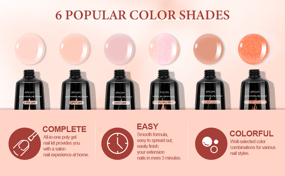 Saviland 6 colors poly extension gel nail kit