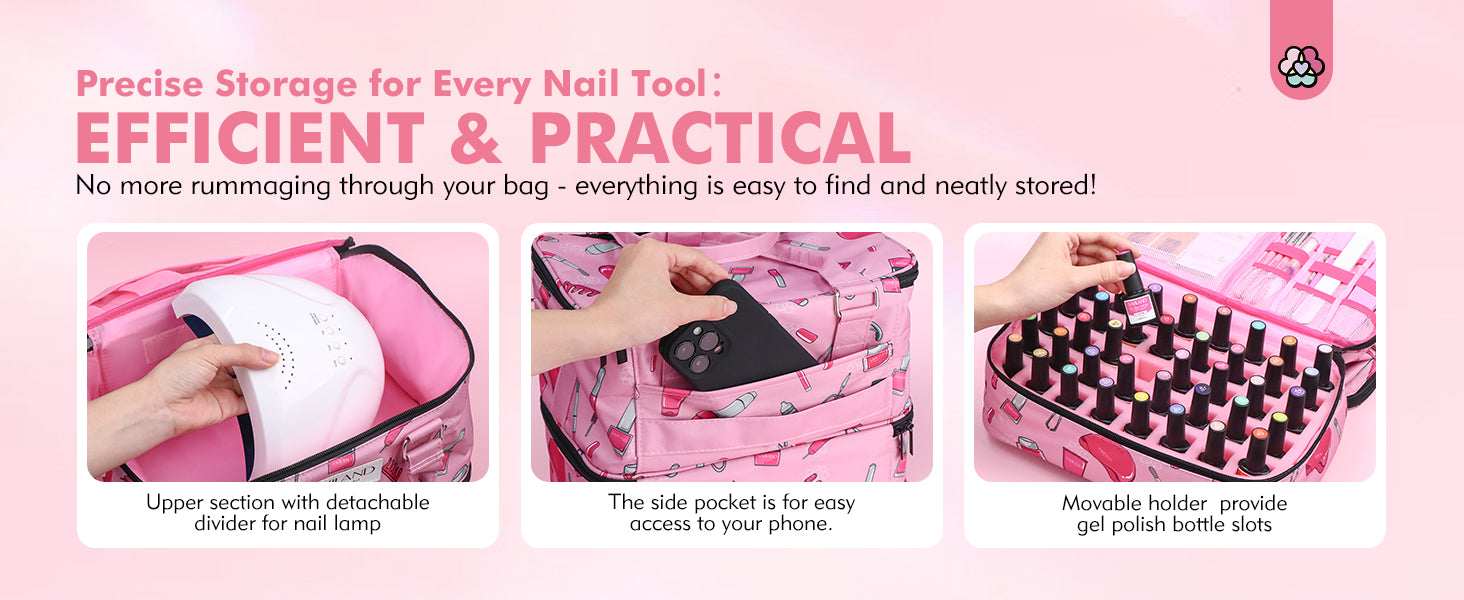 Saviland nail kit organizer-hold 40 bottles of nail polish and nail lamp
