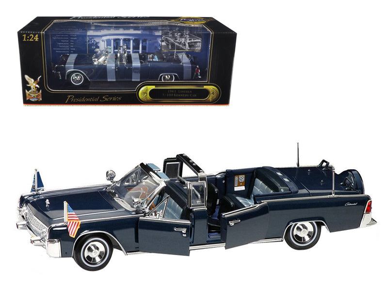 1961 Lincoln X-100 Kennedy Limousine Blue with Flags 1/24 Diecast