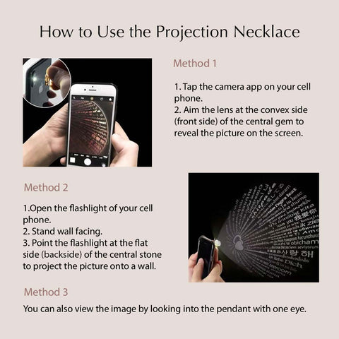 Instructions on how to use a photo projection necklace