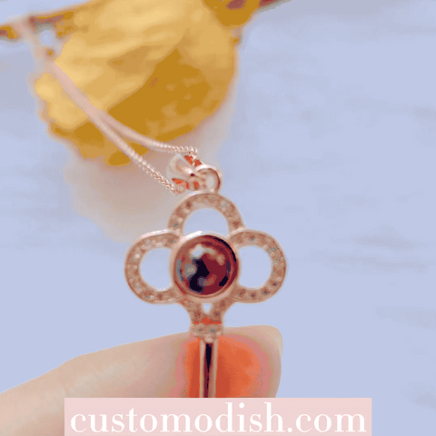 How does projection necklace work? You can see your custom picture inside the central stone!