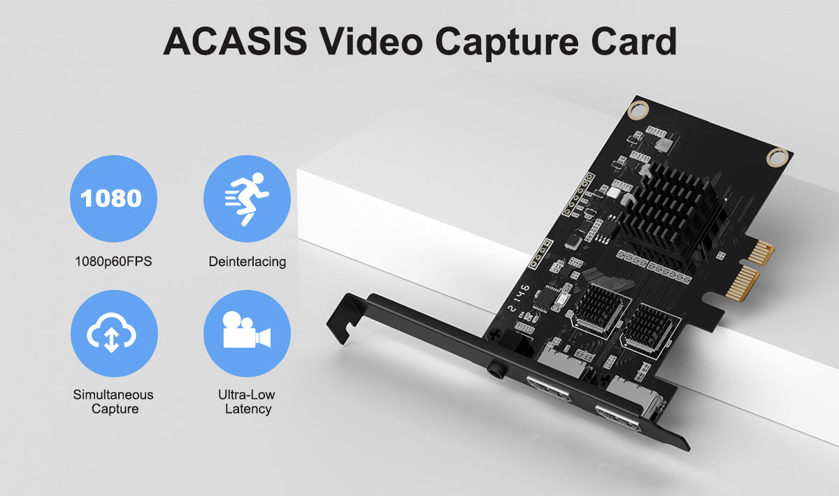 ACASIS 2-Channel HDMI PCIe Video Capture Card Streamand Record 1080p 60 with Low Latency