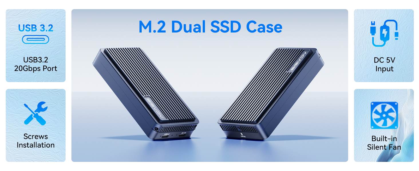 Acasis USB 3.2 20Gbps Dual Disk M.2 NVMe Hard Disk Array Case