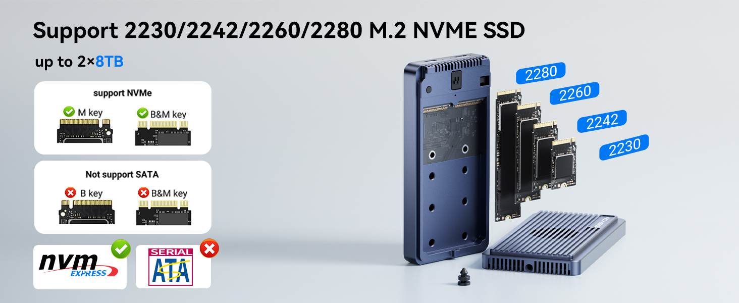 Acasis USB 3.2 20Gbps Dual Disk M.2 NVMe Hard Disk Array Case