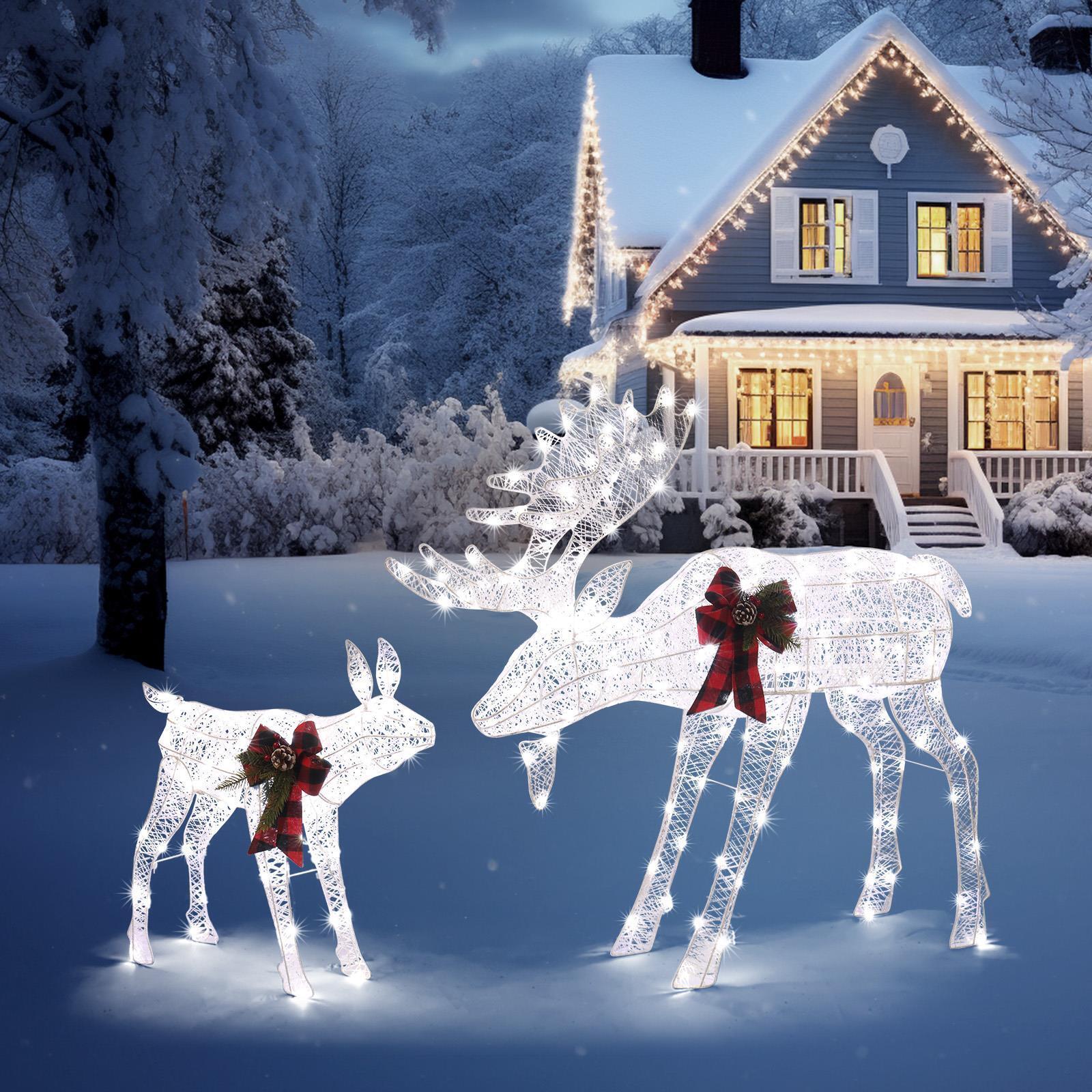 Christmas Decorations Lighted Reindeer Light-up Glitter Deer Family White Deer