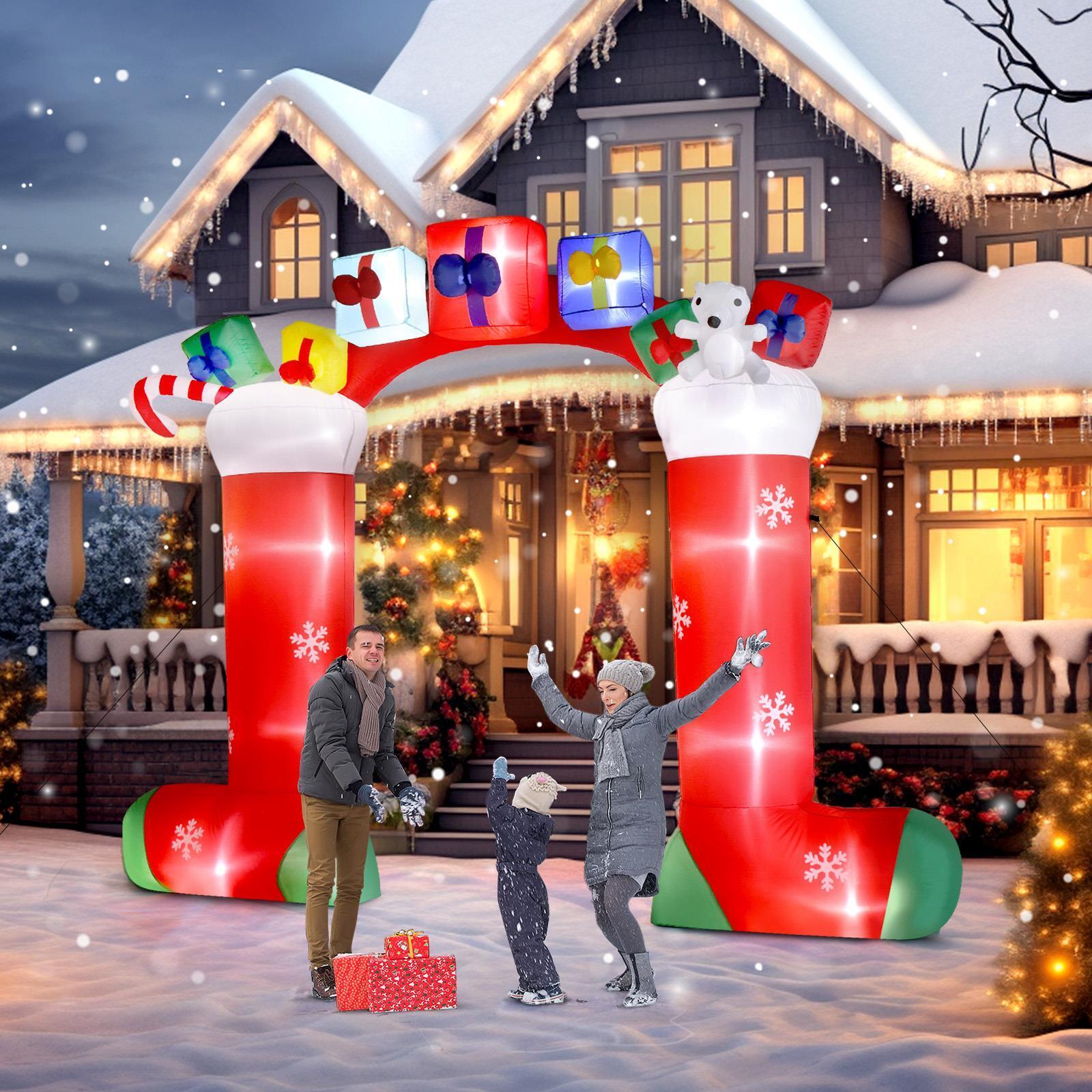 9 FT Christmas Inflatables Arch with Santa & Snowman Blow up Outdoor Decorations