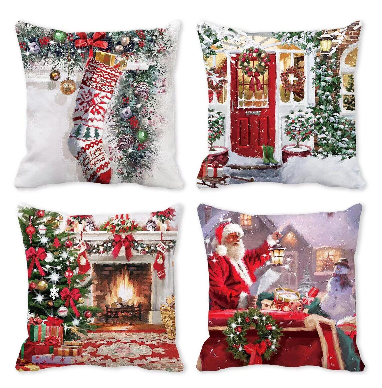 Set of 4 Christmas Holliday Decorations Pillow Covers 18'x18'