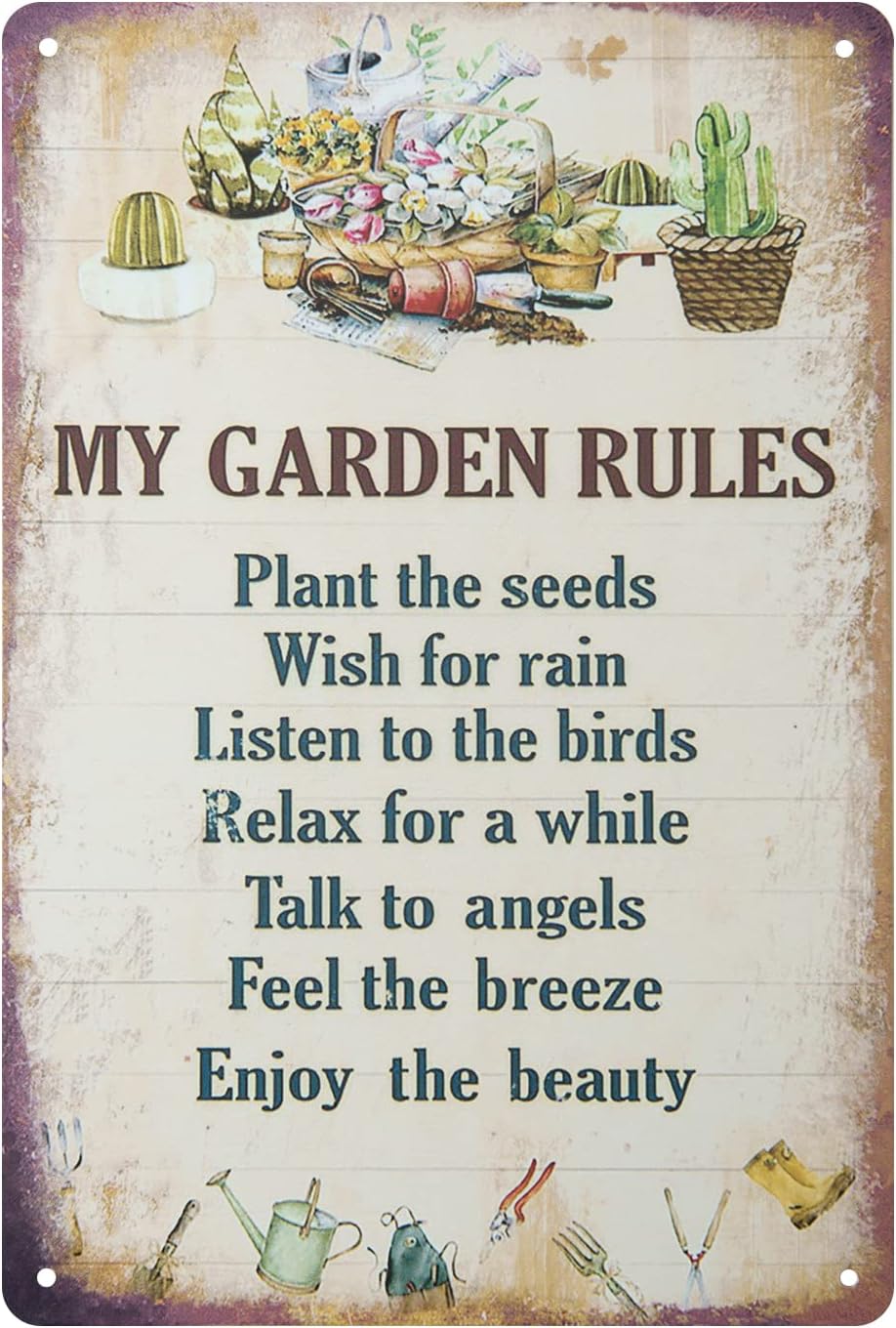 My Garden Rules Metal Tin Sign Vintage Wall Decoration, 8 x 12 inch