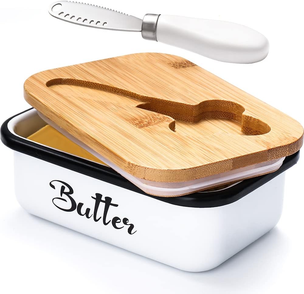 Butter Dish with Lid for Countertop, with Double High-quality Silicone Good Kitchen Gift White