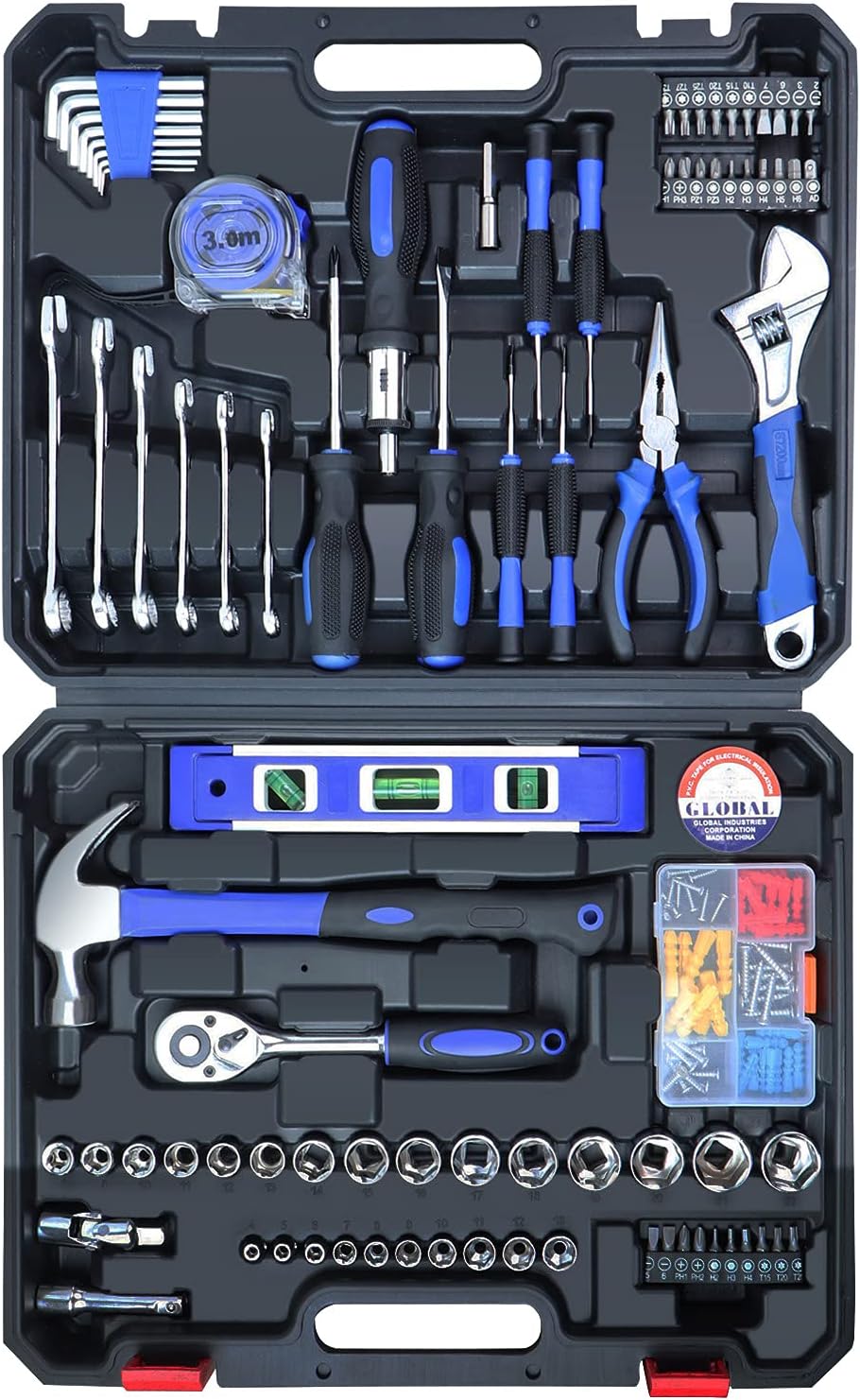 146 Piece Tool Kit, Drive Socket Set Auto Repair Tool Combination Mixed Tool Set