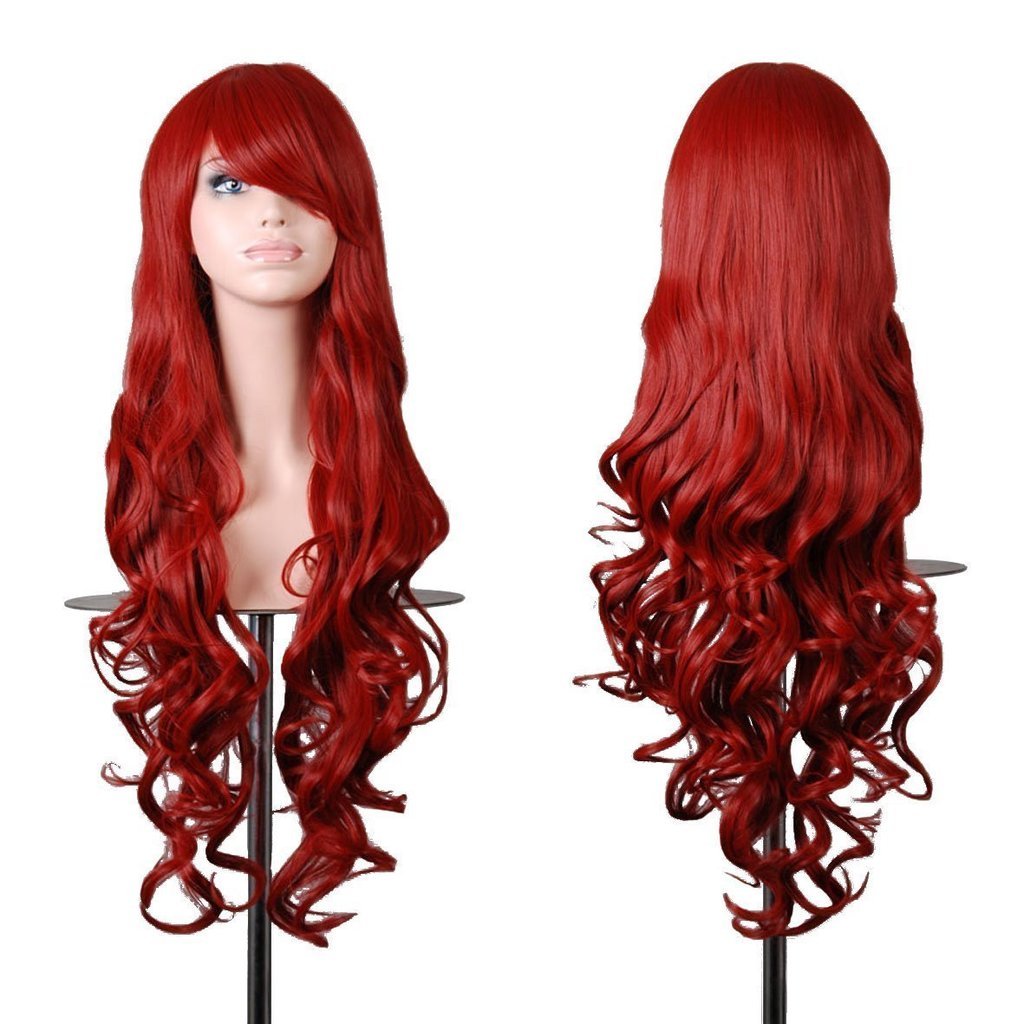 28 inch Wavy Curly Cosplay Wig With Wig Cap and Comb (32 inch, Red)