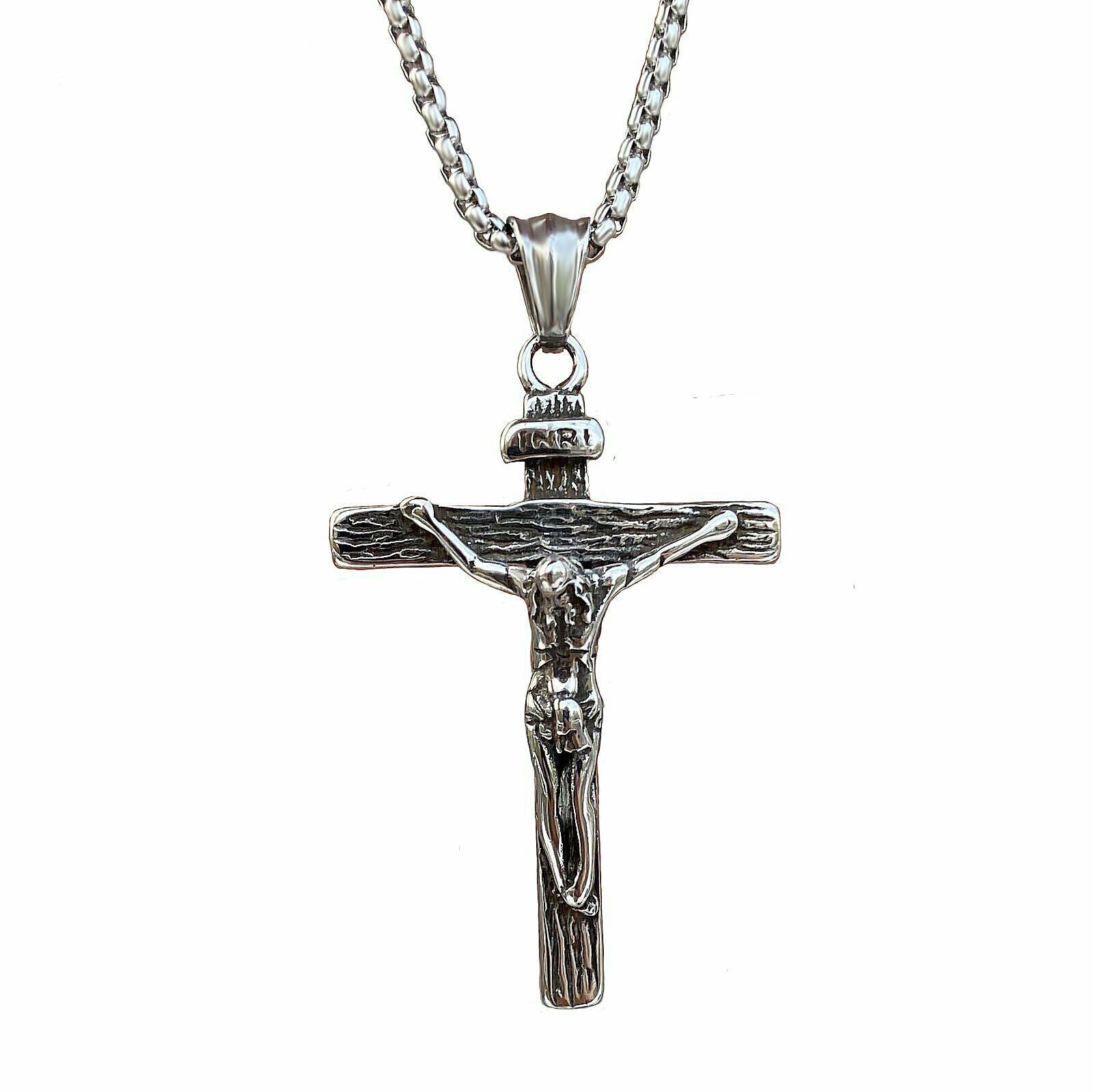 Mens Stainless Steel Jesus Christ Crucifix Cross Pendant Necklace For Men Gift