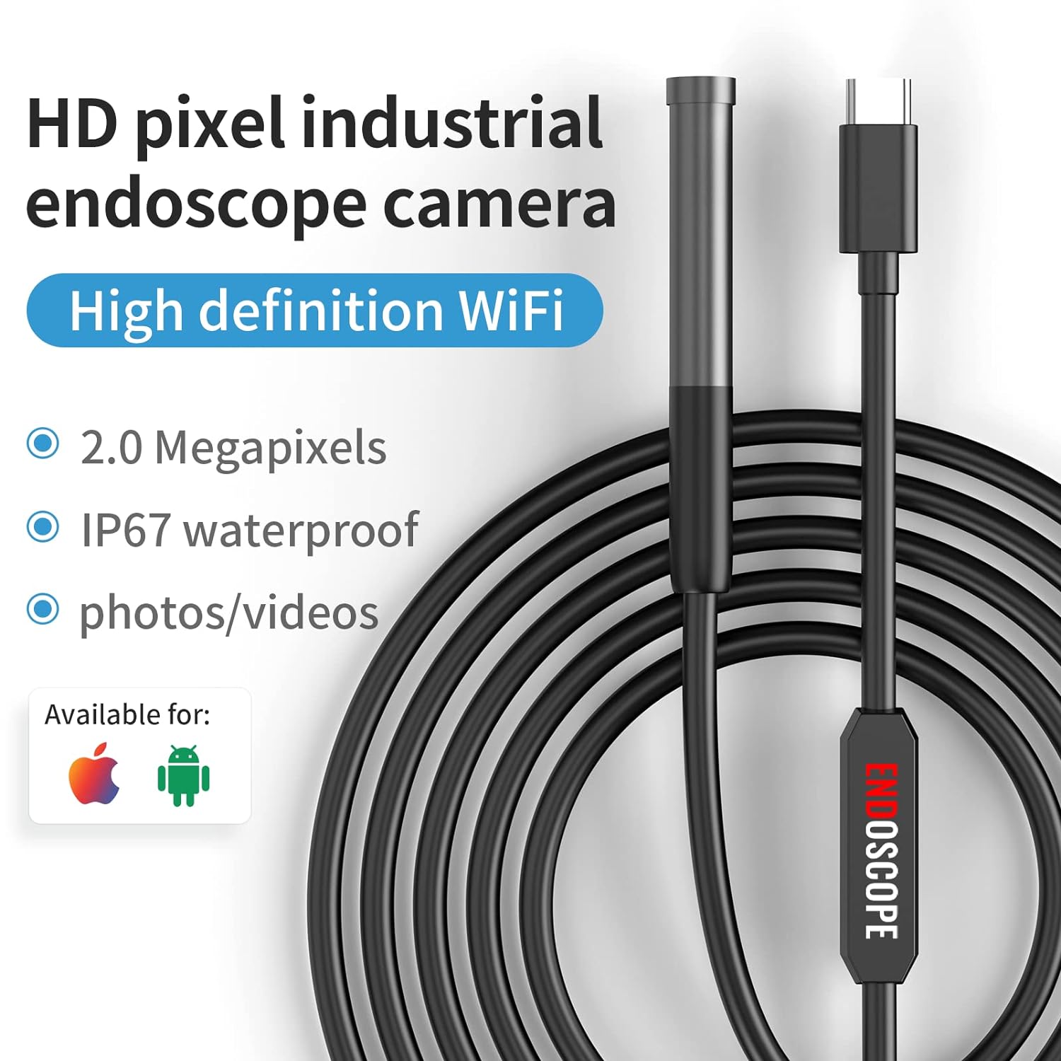 Endoscope Camera with Light,1080P HD Borescope with 6 LED Lights 9.8FT Semi-Rigid Snake Cable