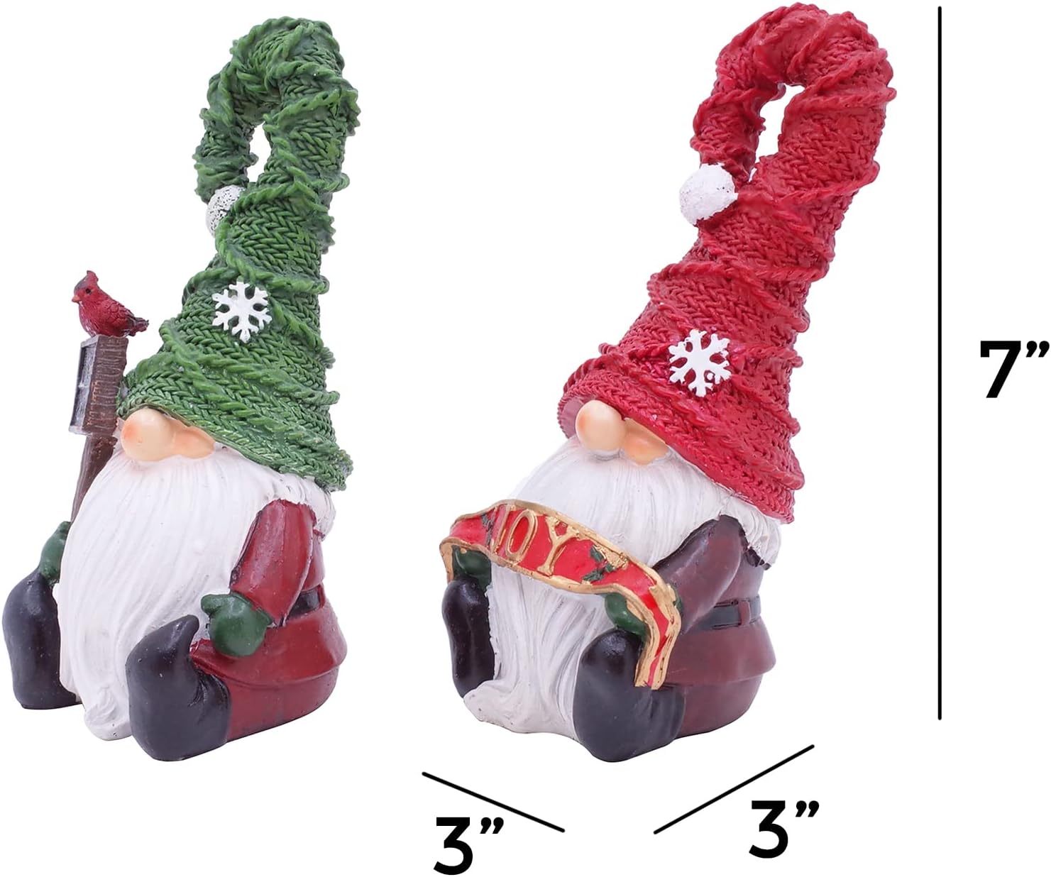 Set of 2 Christmas Garden Gnomes Outdoor Decor, 7 inch Polyresin Gnome Figurines Statue Sculptures