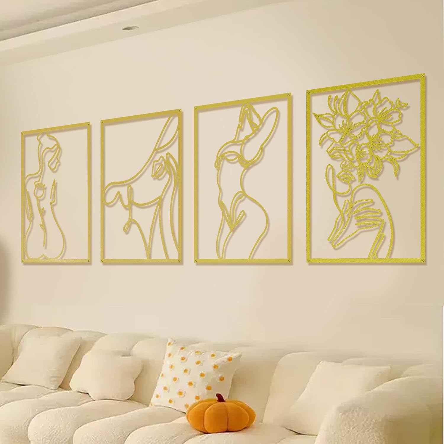 4 pcs Metal Wall Art Gold Wall Decor Minimalist