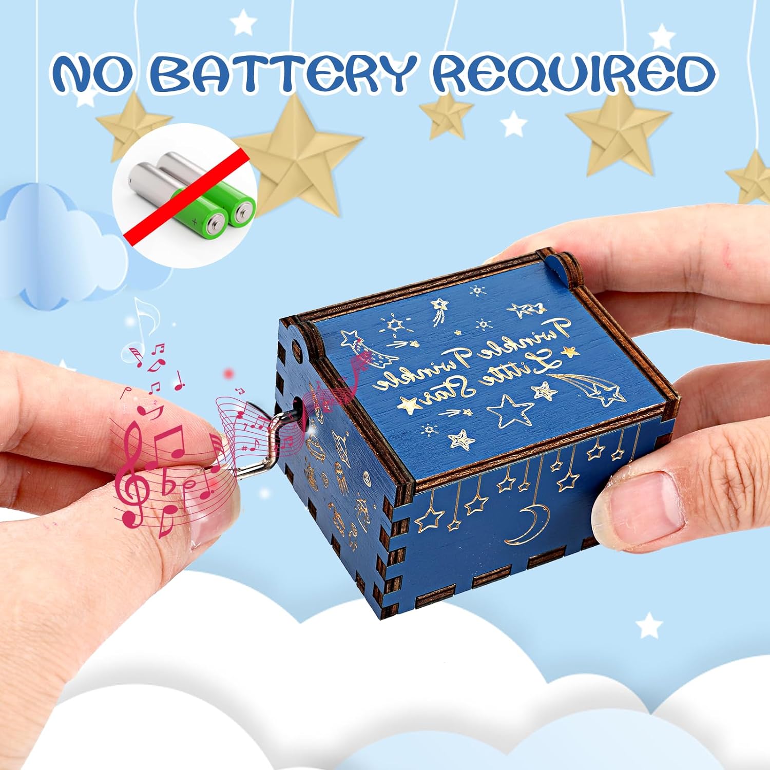 Twinkle Twinkle Little Star Wooden Music Box Vintage Engraved Hand-Operated Musical Box