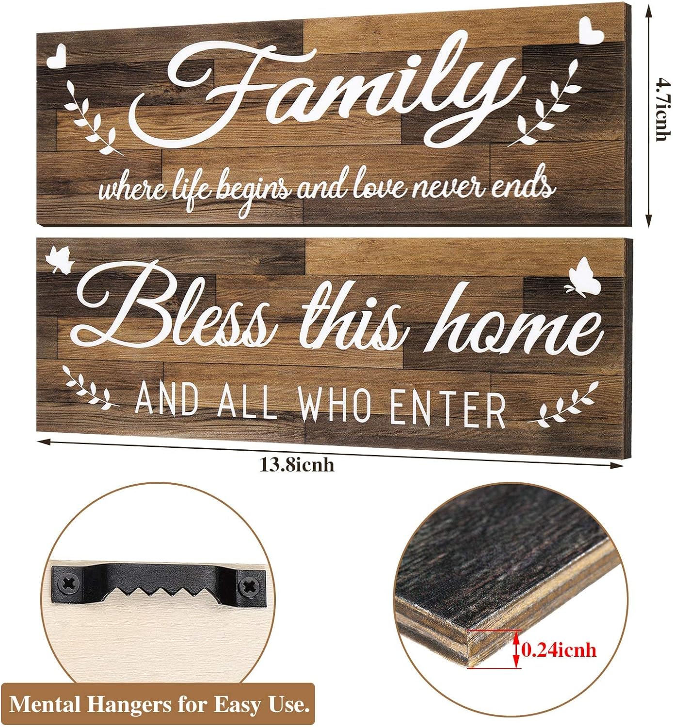 Bless This Home Wall Decor Wood Family Decor Wall Art Farmhouse Entryway Rustic Sign (Brown)