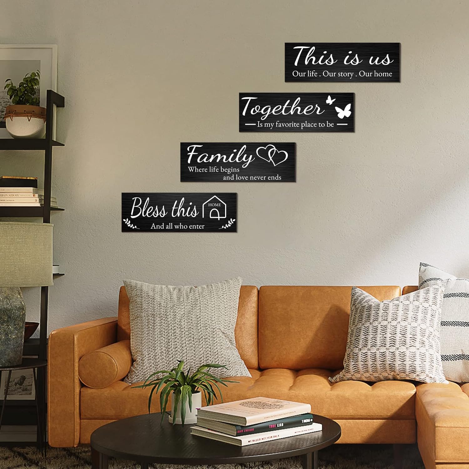4 Pieces Home Wall Decor Signs, THIS IS US/TOGETHER/BLESS THIS HOME/FAMILY Wall Decor