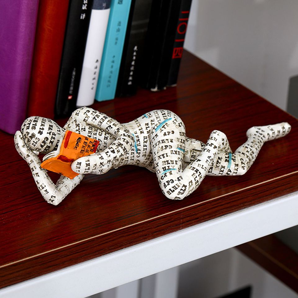 Reading Woman Resin Sculptures Bookshelf Ornaments (Lying Down)