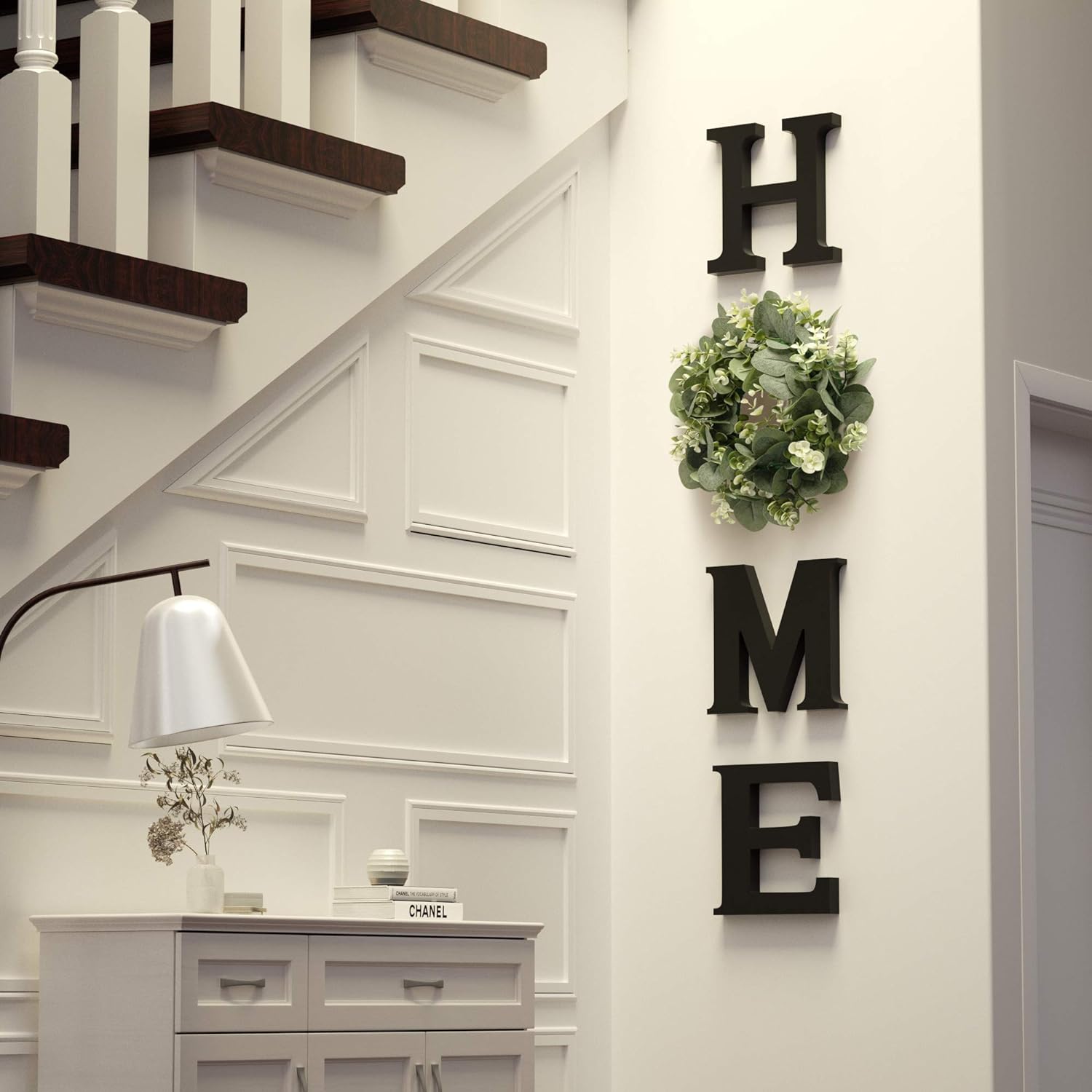 Wood Home Sign for Wall Decor Wooden with Wreath Artificial Eucalyptus Modern Decorative Decor