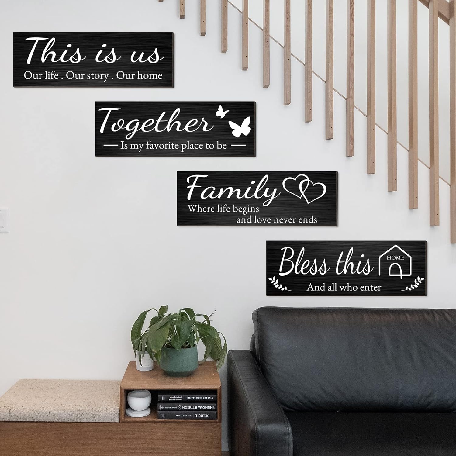4 Pieces Home Wall Decor Signs, THIS IS US/TOGETHER/BLESS THIS HOME/FAMILY Wall Decor