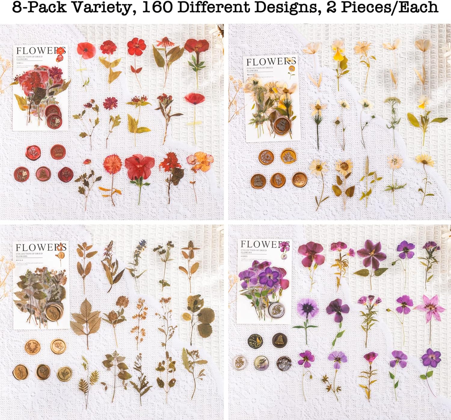 320 Pieces Pressed Flower Themed Stickers Set, Dried Flowers Resin Stickers Decals Floral Botanical Journaling