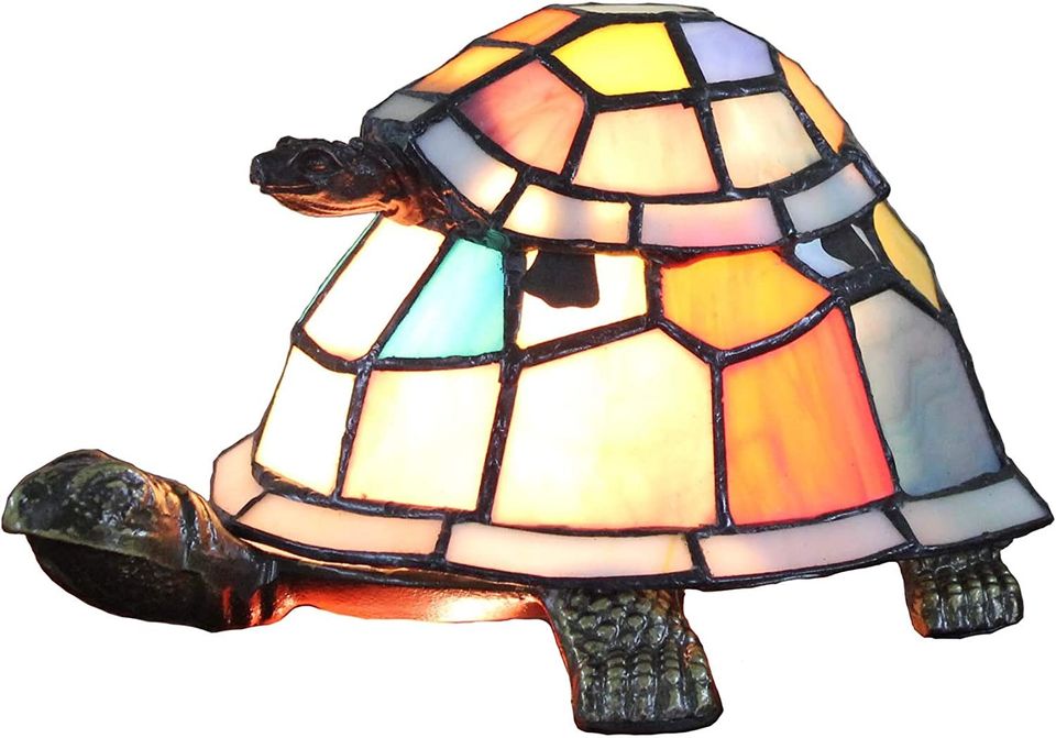 L10217 Tortoise Tiffany Style Stained Glass Accent Table Lamp Night Light for Bedside Liv