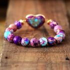 Galaxy Sea Sediment Boho Heart Shape Handmade Healing Reiki Beaded Bracelet Gift