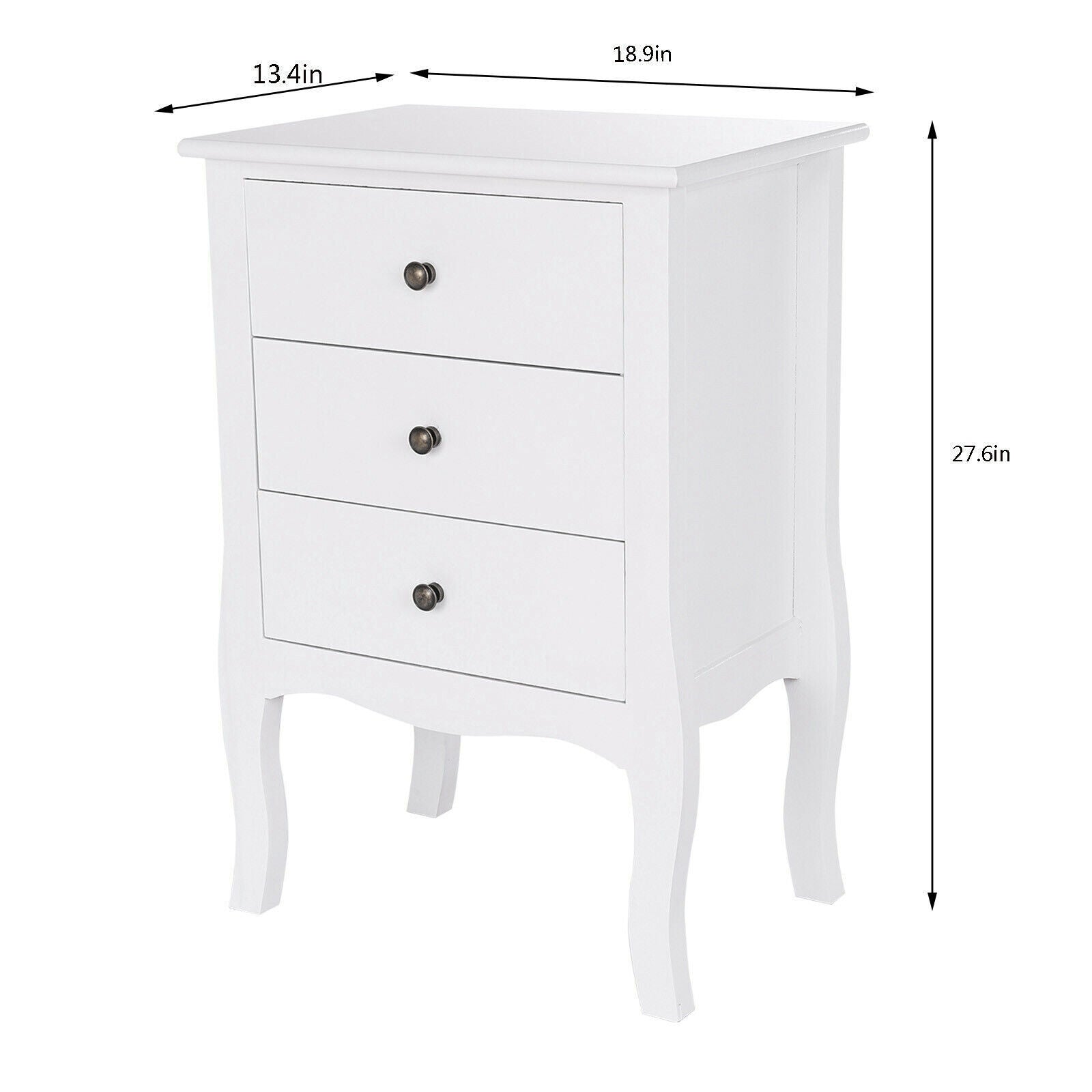 Nightstand End Side Tables with 3 Storage Drawers for Living Room Bedroom White