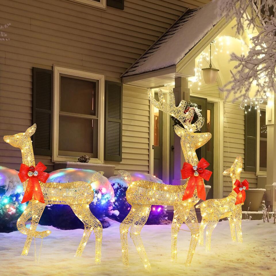 Christmas Lighted Reindeer Family Decoration Deer Set Indoor Outdoor Lawn Decor