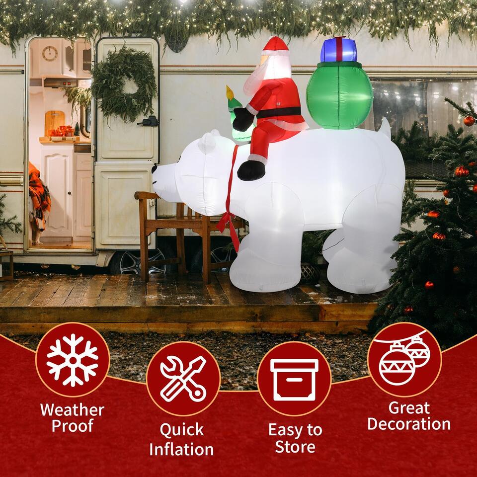 6FT 7pcs LED Lights Santa Claus Rides Polar Bear Garden Santa Claus Decoration